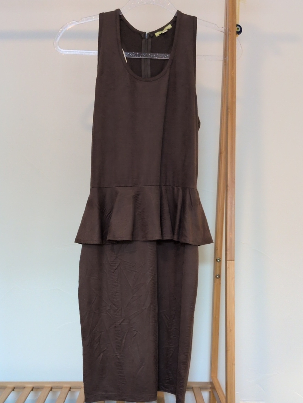 Gianni Bini Brown Faux Suede Peplum Tank Mini Dress Size Small S